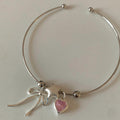 Silver Open Cuff Bow Star Pink Crystal Heart Charm Bracelet view 1