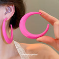 Chunky Oversized C Hoop Earrings in Bright Pink and Green view 3