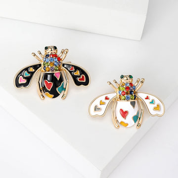 Playing Card Enamel Bee Brooch in Black and White for Jackets and Scarves