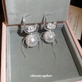 Silver Tone Pearl and Crystal Convertible Drop Earrings view 3