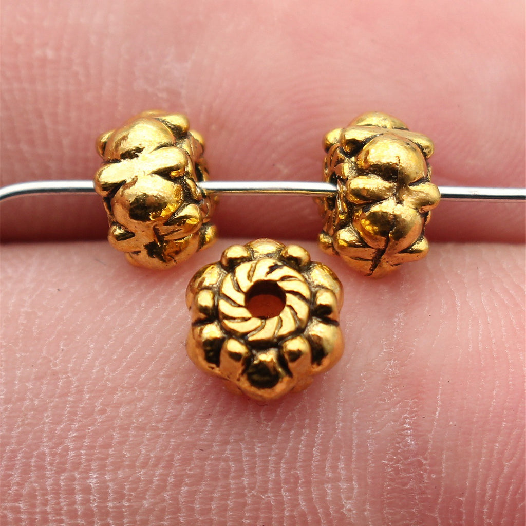 7.9x7.3x4.7mm 0.94g Antique Gold Zinc Alloy Textured Spacer Beads with Small Hole for Jewelry Making
