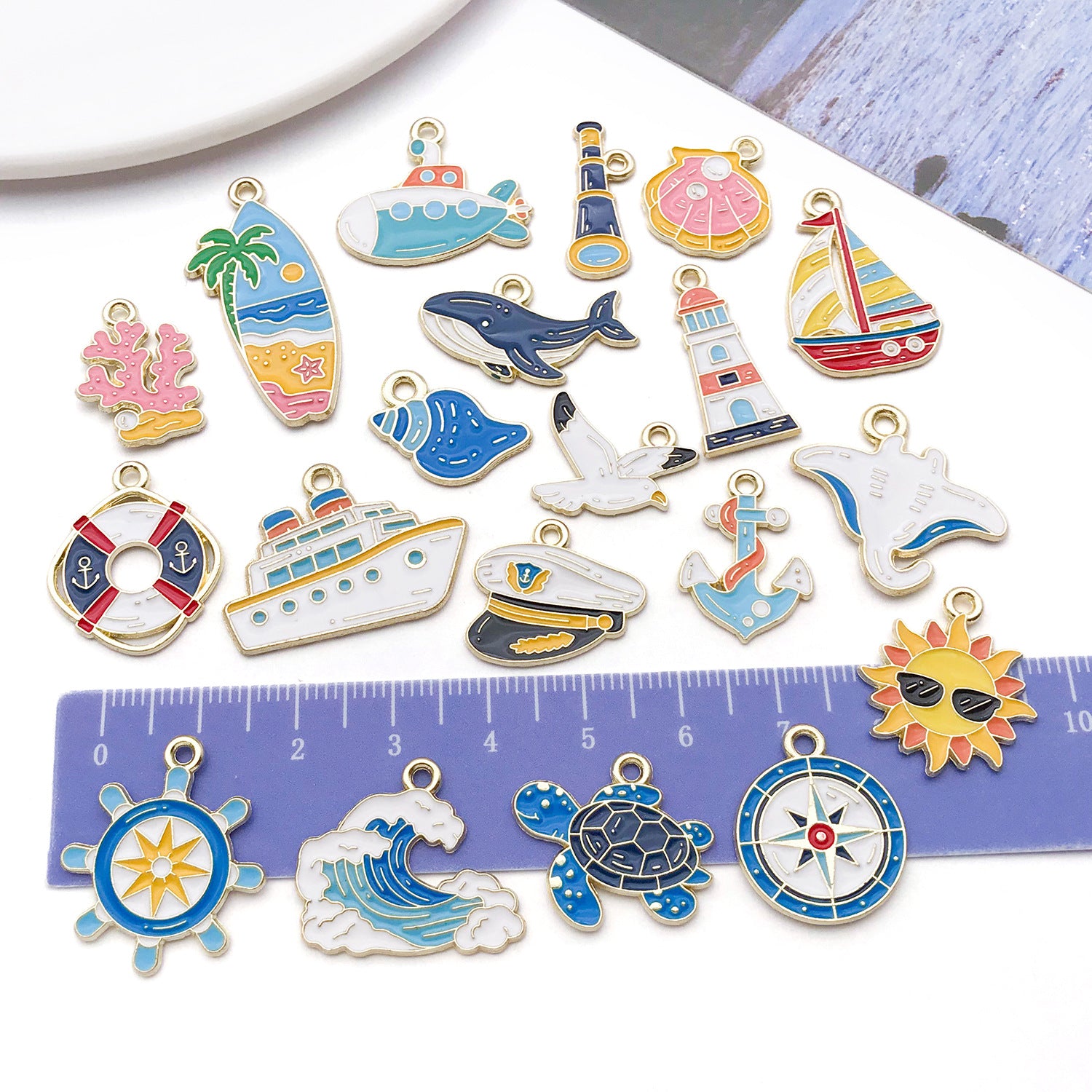 Zinc Alloy Ocean Conch Whale Telescope Sailboat Charm Pendant for Phone Strap Keychain Making