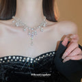 Silver Crystal Pearl Fringe Teardrop Statement Necklace view 3