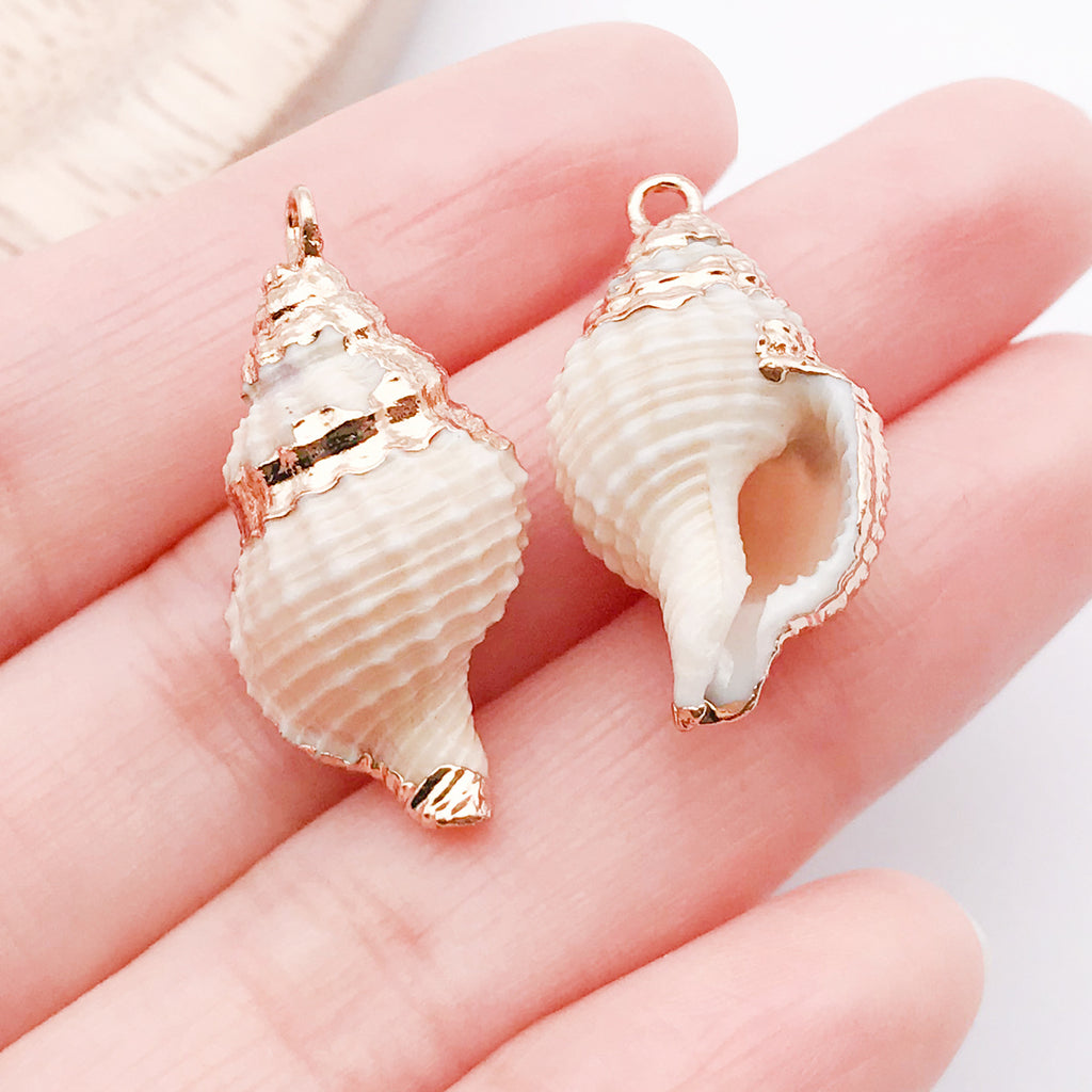 Gold Plated Acrylic Shell Conch Bead Charm Pendant for DIY Necklace Earrings Wind Chime