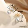 Snowflake Crystal Pearl Drop Stud Earrings in Two Tones view 4