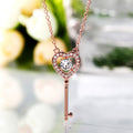 Rose Gold Tone Heart Key Clear Stone Pendant Necklace view 3