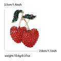 Red Rhinestone Double Cherry Brooch Green Crystal Leaves view 6