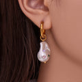 Baroque Glue Bead Hoop Drop Earrings Rhinestone Accents view 4