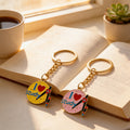 I Love Study Enamel Key Ring Pink Or Yellow Disc Metal Charm view 3