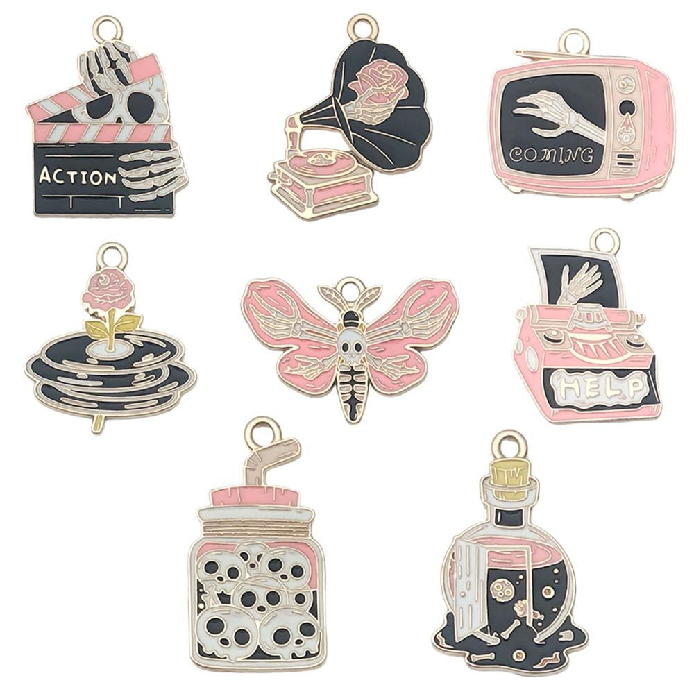 Zinc Alloy Pink Halloween Skull Charm Pendant for DIY Necklace Bracelet Keychain