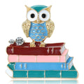 Crystal Owl on Colorful Stacked Books Brooch Decorative Clothing Pin view 1