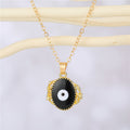 Gold Tone Ornate Round Evil Eye Pendant Necklaces in Six Colors view 4