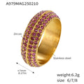 Gold Four-Row Pavé Band Rings Turquoise Pink Green Blue view 7