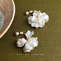 White Layered Flower And Pearl Convertible Stud Earrings For Women view 1