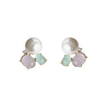 White Pearl Lavender Aqua Cabochon Cluster Stud Earrings Pair view 5