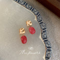 Gold Leaf Pink Stone Drop Stud Earrings Matching Pair Style view 3