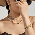 Double Row Pearl Necklace and Bracelet Collection Set view 3