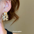 Gold Tone Crystal Openwork Square Drop Earrings Jewelry view 3