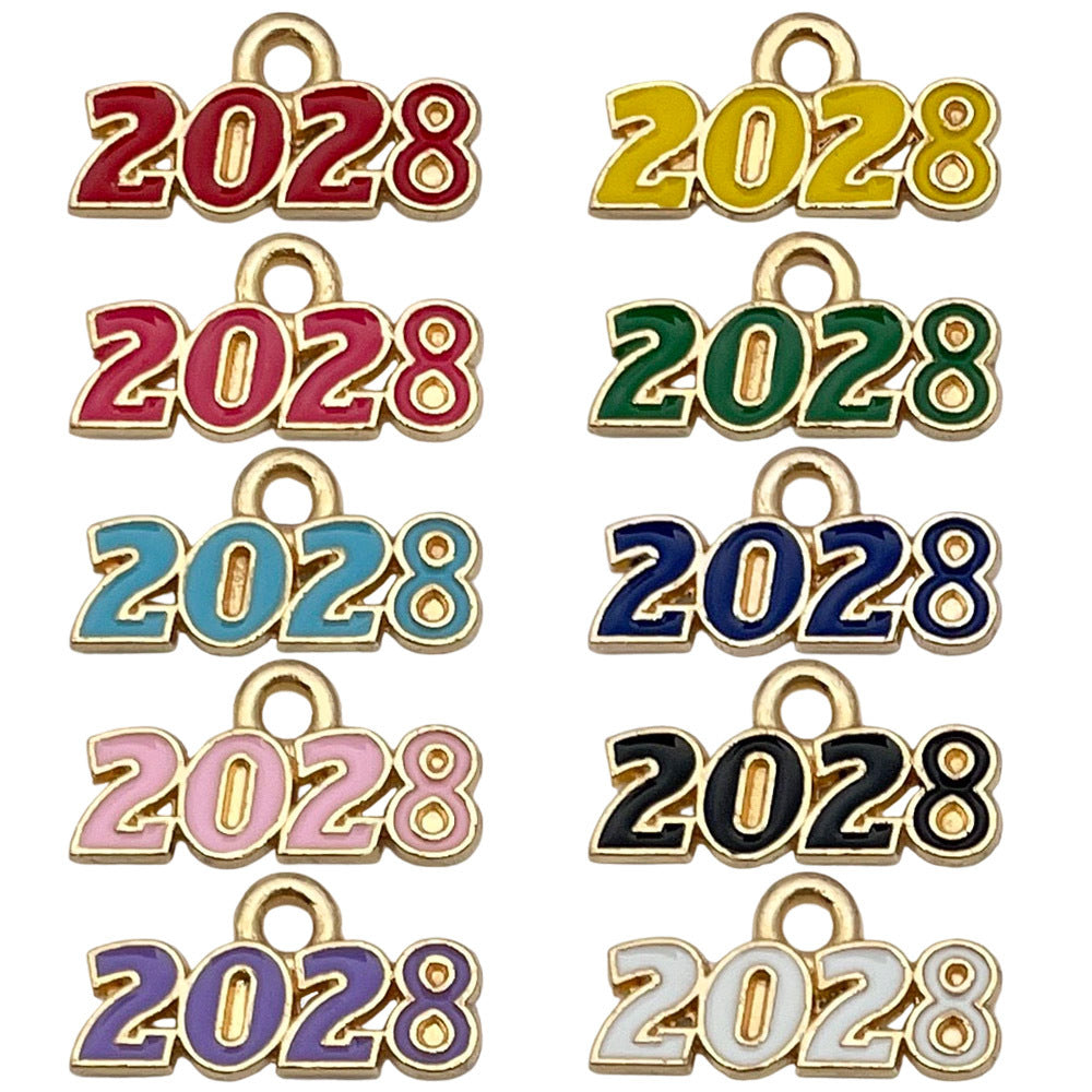 Electroplated Enamel Zinc Alloy 2028 Year Number Charm Pendant for DIY Bracelet Necklace