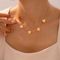 Multi Heart Station Necklace Gold Tone Titanium Steel Chain view 3