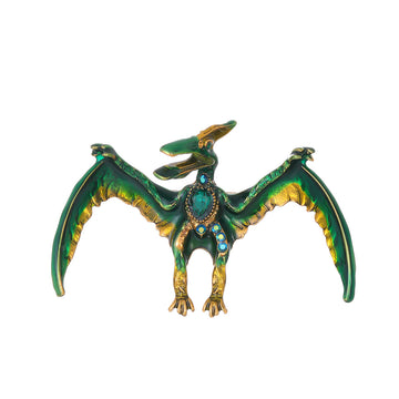 Green Gold Tone Winged Dragon Enamel Two Designs Metal Brooch Pin