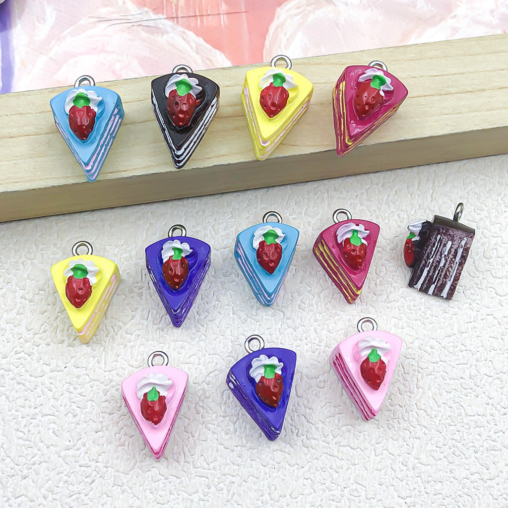 Resin Strawberry Triangle Cake Cheese Dessert Charm Pendant for DIY Keychain Jewelry