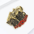 Antique Gold Horse and Poppy Metal Brooch in Purple and Red view 3