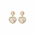 Gold White Heart Pearl Drop Earrings Rhinestone Edge Studs view 5