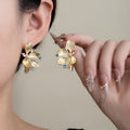 Gold Sculpted Flower Color Accent Statement Stud Earrings view 6