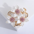 White Triple Camellia Flower Brooch Scarf Buckle Pink Rhinestone view 1