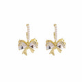 Gold Bow Crystal Drop Earrings with Pearl Bead Hoops view 5