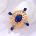 Blue Gold Tone Cross Openwork Crystal Pearl Look Metal Brooch Pin view 4