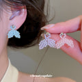 Pastel Beaded Mermaid Tail Stud Earrings With Silver-Tone Ball Studs view 1
