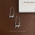 Silver Long Hook Three Dimensional Puppy Dog Charm Earrings view 1
