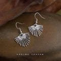 Silver Tone Textured Folding Fan Fringe Hook Earrings For Women view 3