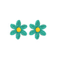 Embroidered Five Petal Flower Stud Earrings in Seven Colors view 5