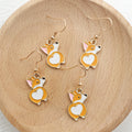 Orange Enamel Corgi Heart Butt Dangle Earrings Gold Hooks view 2