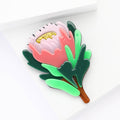 Layered Pink and Green Acrylic Botanical Flower Brooch view 3