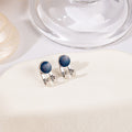 Silver Round Front Back Stud Earrings Black Navy Glitter view 3