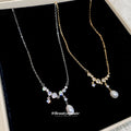 Crystal Flower and Pearl Drop Necklaces in Two Tones view 4