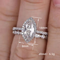 Silver Tone Marquise Halo Ring Set Clear Stones Two Bands view 5