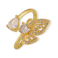 Gold Zircon Butterfly Open Ring Teardrop Accent Free Size view 5