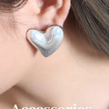 Puffy Heart Stud Earrings Iridescent Silver Steel Finish view 2
