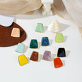 Gold Rim Marbled Trapezoid Statement Stud Earrings in Three Colors view 1