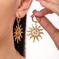 Gold Spiral Sun Pendant Necklace And Hoop Drop Earrings view 4