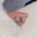 Silver Tone Five Petal Clear CZ Flower Stud Earrings view 5