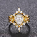 Gold Tone Teardrop Halo Three Band Statement Ring Set view 1
