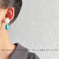 White Rose Aqua Veined Teardrop Stud Earrings For Women view 2