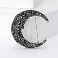 Crescent Moon Face Rhinestone Brooch Black Or Teal Pavé view 5
