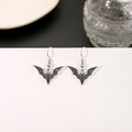 Three Gothic Bat Pattern Silver Tone Long Hook Earrings view 6